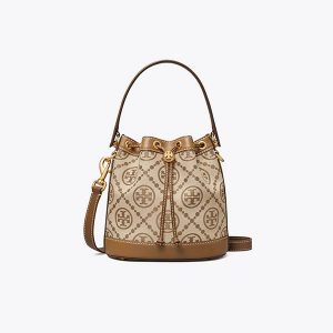 Tory Burch T Monogram 緹花水桶包 手提單肩包 斜挎包 棕色 中號/迷你