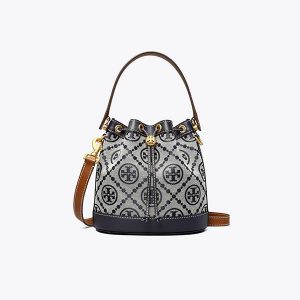 Tory Burch T Monogram 緹花水桶包 手提單肩包 斜挎包 海軍藍 中號/迷你