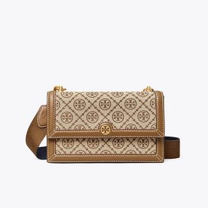 Tory Burch T Monogram 緹花單肩包 斜挎包 棕色 大號/迷你