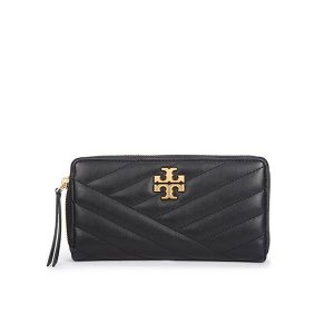 Tory Burch Kira Chevron 小羊皮拉鍊長夾 長款錢包 黑色/奶茶灰