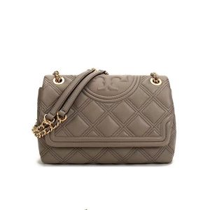 Tory Burch Fleming 羊皮菱格鏈條包 單肩斜背包 灰色 大號/小號