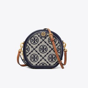 Tory Burch T Monogram 緹花圓餅包 單肩斜挎包 海軍藍（中號/迷你）