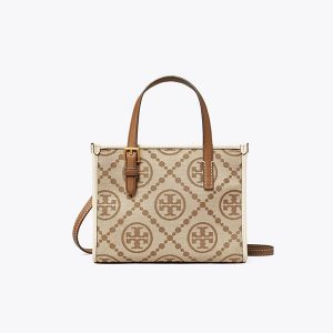 Tory Burch T Monogram 迷你方形托特包 單肩斜挎包 榛子棕