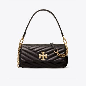 Tory Burch Kira Chevron 小號翻蓋腋下包 單肩斜挎包 黑色/灰色