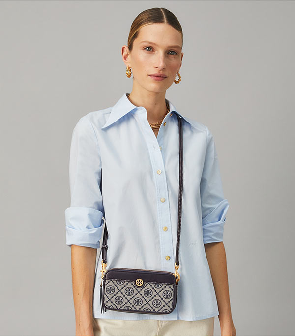 Tory Burch Leather 緹花雙拉鏈迷你單肩包 Tory Burch Leather 緹花雙拉鏈迷你單肩包