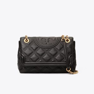 Tory Burch Fleming 羊皮菱格鏈條包 單肩斜挎包 黑色 大號/小號