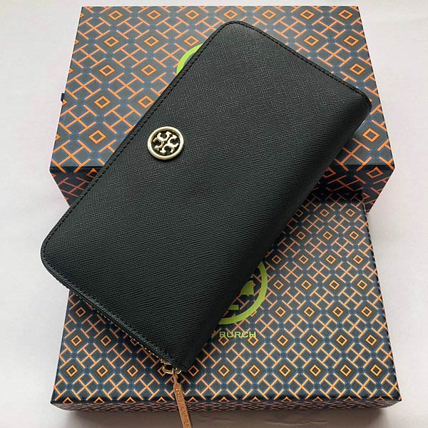 Tory burch Robinson 經典十字纹防刮皮革拉鏈長夾