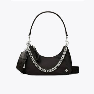 Tory Burch 151 Mercer 小號腋下包 尼龍拼皮三合一新月包 黑色