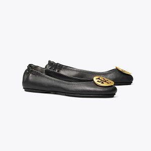 Tory Burch Minnie 皮革芭蕾舞平底鞋 旅行鞋 女款 黑色/棕色