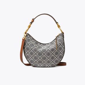 Tory Burch T Monogram 迷你提花新月包 單肩斜挎包 海軍藍
