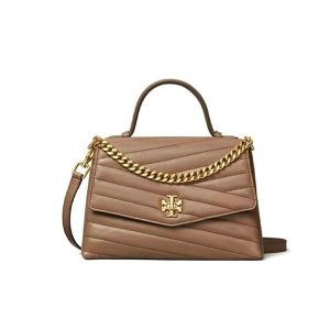 Tory Burch TB Kira Chevron 羊皮鏈條雙肩帶單肩斜挎手提包 中號 女款 褐色