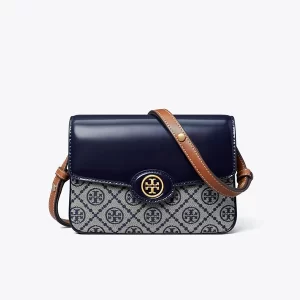 Tory Burch Robinson 漆皮翻蓋單肩斜挎包 海軍藍